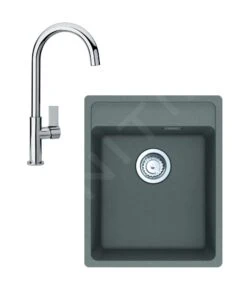 Franke Sets - Set G240, Fragraniet Spoelbak MRG 610-37 RTL En Keukenkraan FP 0408.031, Grijze Steen/chroom 114.0675.648