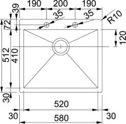 Franke Planar - PPX 210/610-58 TL Roestvrij Staal Spoelbak, 580x512 Mm 127.0203.469 -Franke 0fc1a82c2822b03840be35b5