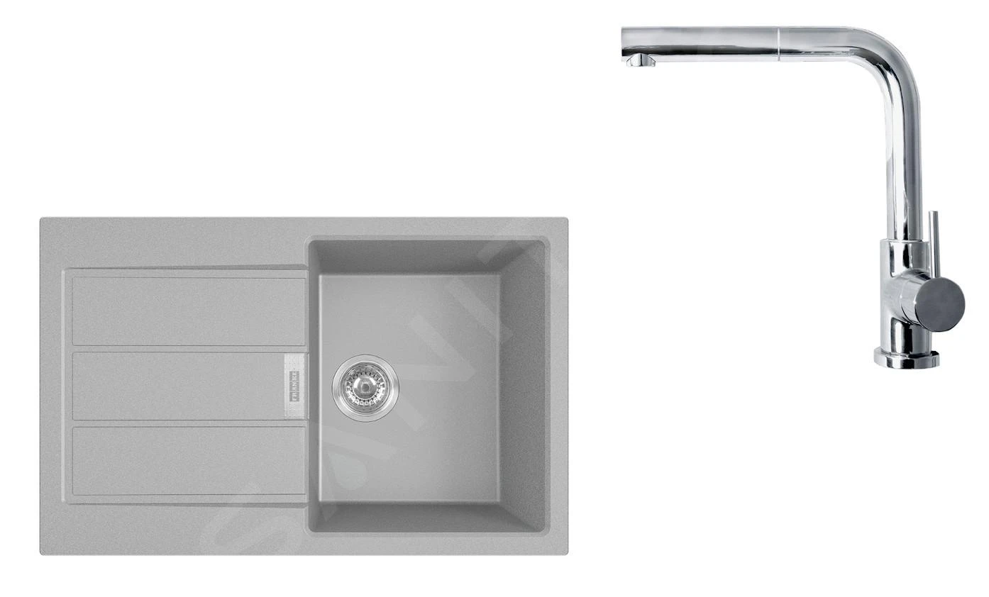 Franke Sets - Set T82, Tectonite Spoelbak S2D 611-78 En Keukenkraan FN 0147.031, Grijs/chroom 143.0618.718 3 Franke Sets - Set T82, Tectonite Spoelbak S2D 611-78 En Keukenkraan FN 0147.031, Grijs/chroom 143.0618.718