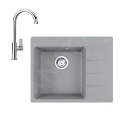 Franke Sets - Set G214, Fragraniet Spoelbak CNG 611-62 TL/2 En Keukenkraan FP 0408.031, Grijze Steen/chroom 114.0650.763
