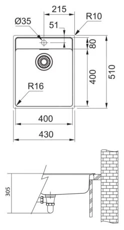 Franke Maris - Spoelbak MRX 210/610-40 TL, 430x510x180 Mm, Rvs 127.0539.571 -Franke 750713c87fc06db5f1f364ea