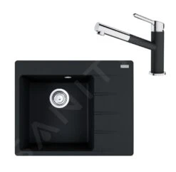 Franke Sets - Set G215, Fragraniet Spoelbak CNG 611-62 TL/2 En Keukenkraan FC 3055.071, Onyx/chroom 114.0650.772