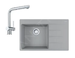 Franke Sets - Set G216, Fragraniet Spoelbak CNG 611-78 TL/2 En Keukenkraan Samoa, Grijze Steen/chroom 114.0650.797