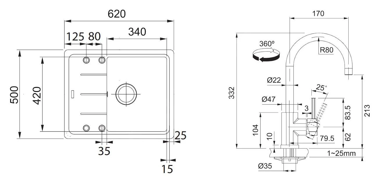 Franke Sets - Spoelbakset G54, BFG 611-62 Graniet Spoelbak, Onyx + Keukenkraan FC 650, Chroom 114.0323.799 4 Franke Sets - Spoelbakset G54, BFG 611-62 Graniet Spoelbak, Onyx + Keukenkraan FC 650, Chroom 114.0323.799 - Afbeelding 2