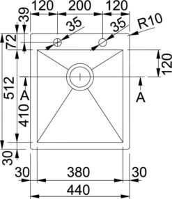 Franke Planar - Spoelbak PPX 210/610-44 TL, 440x512 Mm, Rvs 127.0203.470 -Franke c6096c838c660e7edeacf9c1